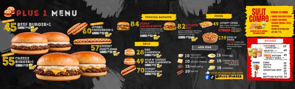 PLUS1 Burger MENU Bacoor GSIS Cavite